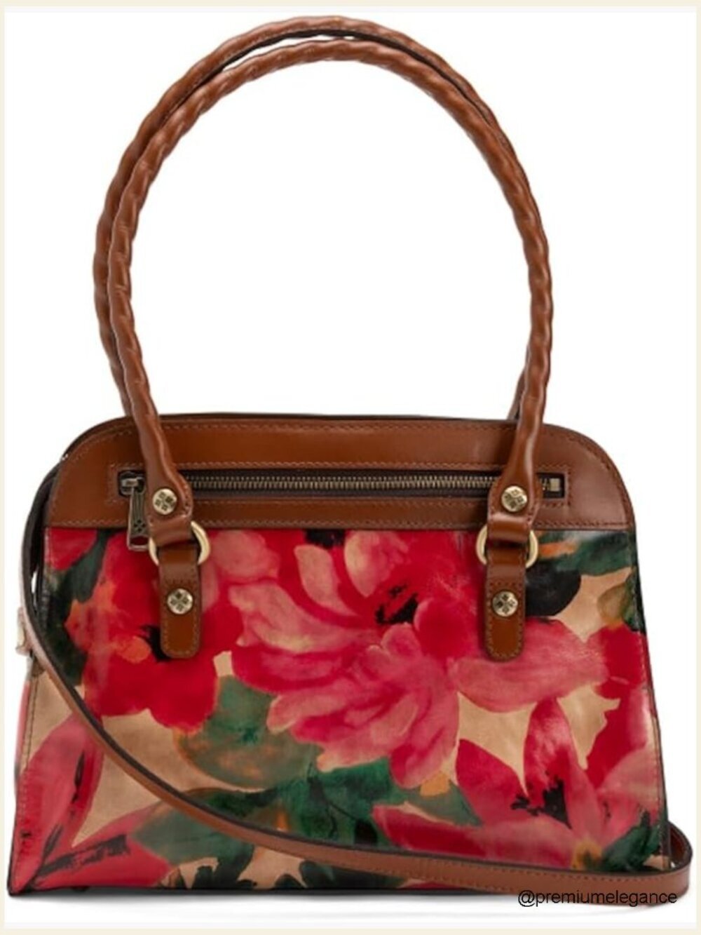 Leather Satchel with Crossbody Strap - Spacious, Tooled Pattern